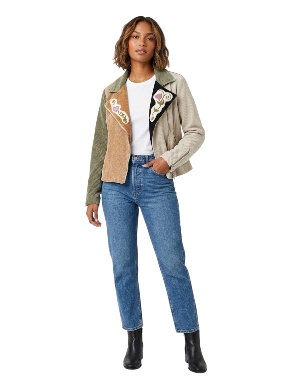 Dress Up Corduroy Patchwork Moto Jacket